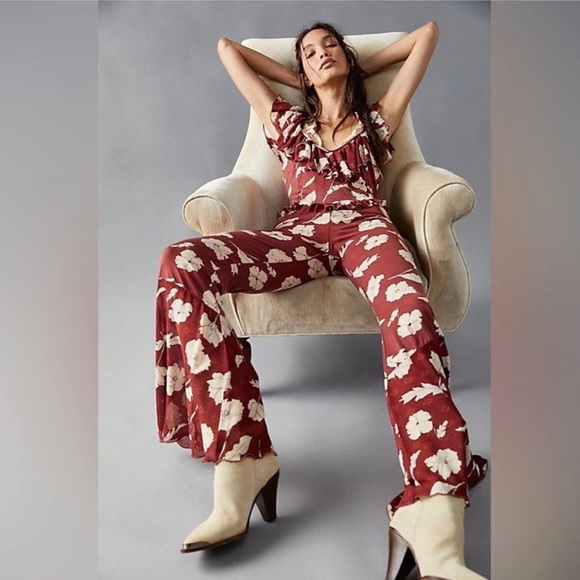 Free People Austyn One Piece Washed Red Combo jumpsuit size large new - Picture 3 of 5